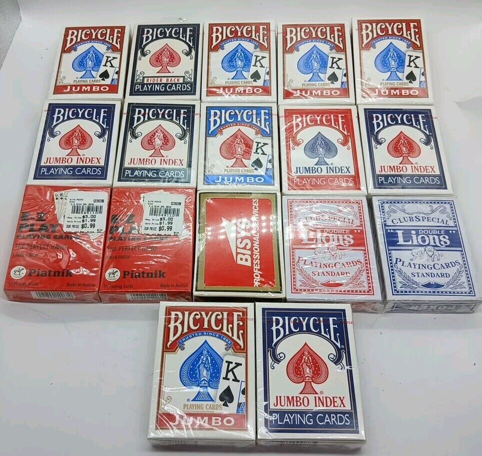(17 Decks) 12 Bicycle Standard Playing Cards Red/Blue & 5 Other - See Details