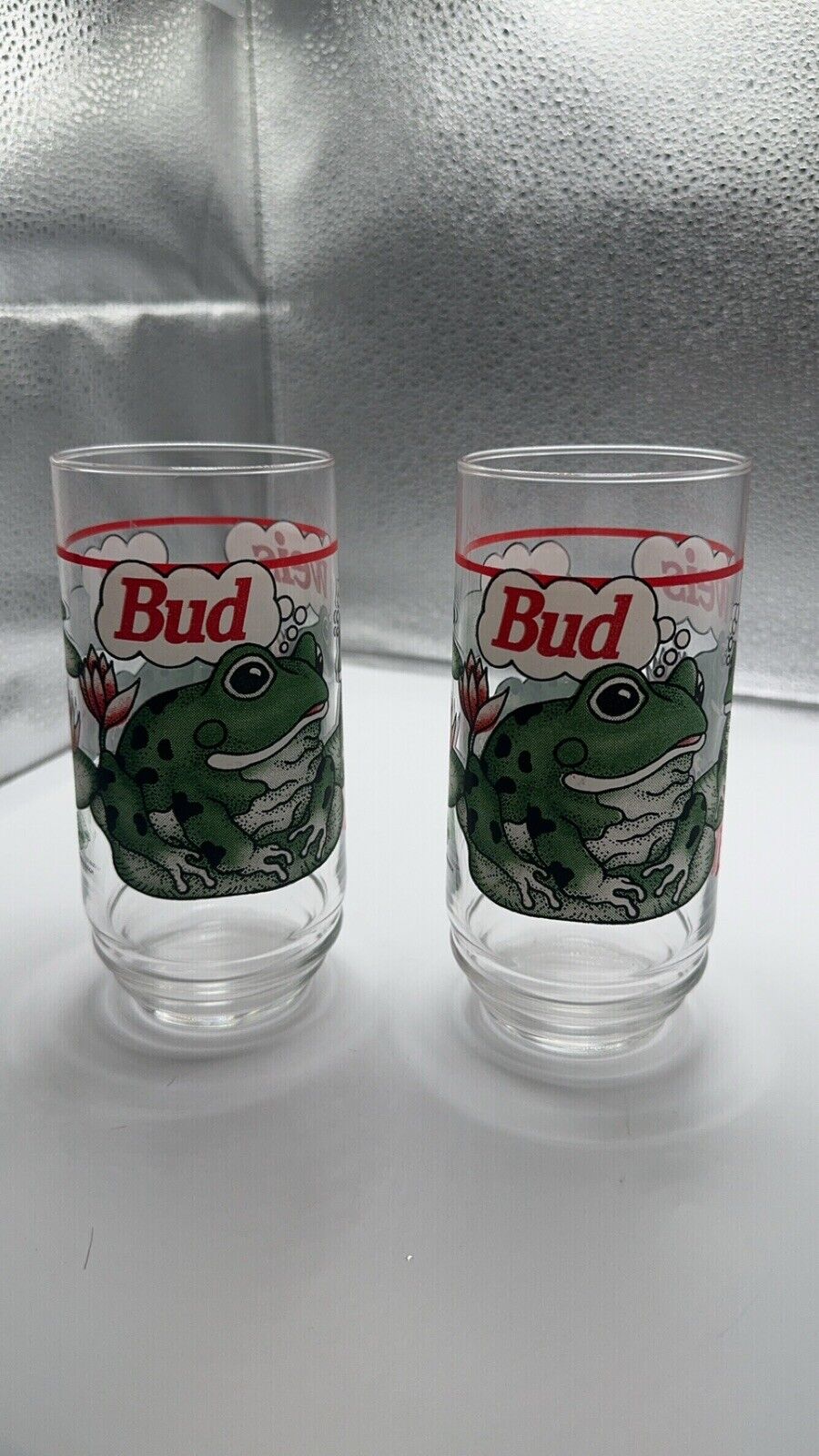 1995  Official Anheuser Busch BUDWEISER Frog Glass 6 inch  Set Of 2