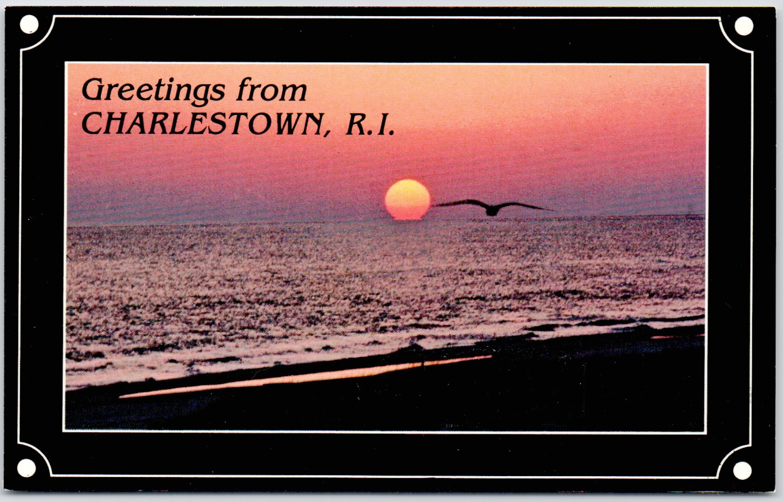 Greetings From Charlestown Rhode Island Sunset Seagull Beach Vintage Postcard