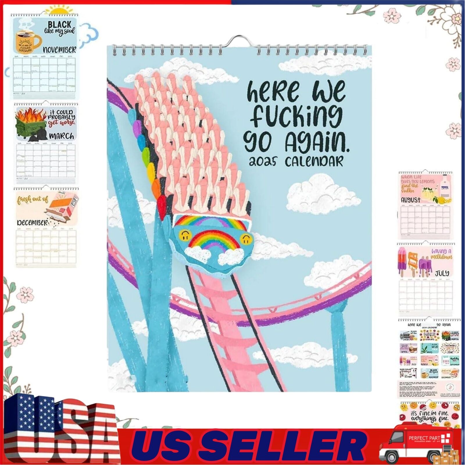 Here We F*cking Go Again 2025 Calendar Hanging Monthly Calendar For Home Office