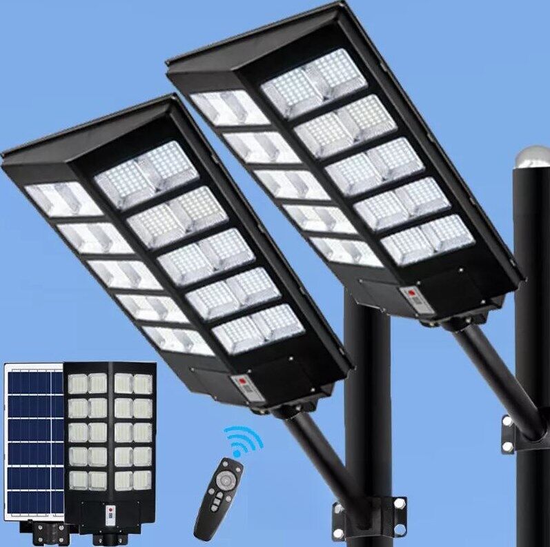 2Pcs Commercial Solar Street Light LED Bright Outdoor Dusk to Dawn Lamp US Stock