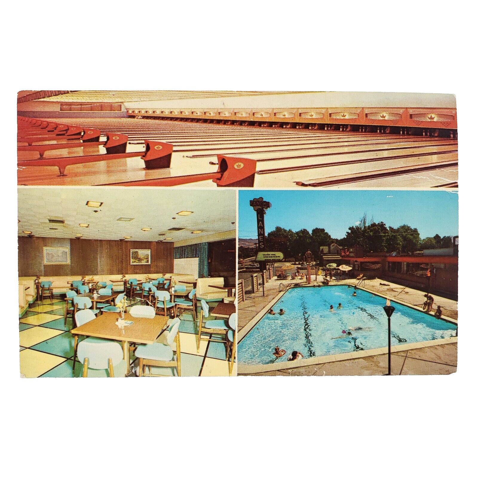Rancho Bowling & Swimming Pool Postcard 1950s Salt Lake City Utah Diner C3656