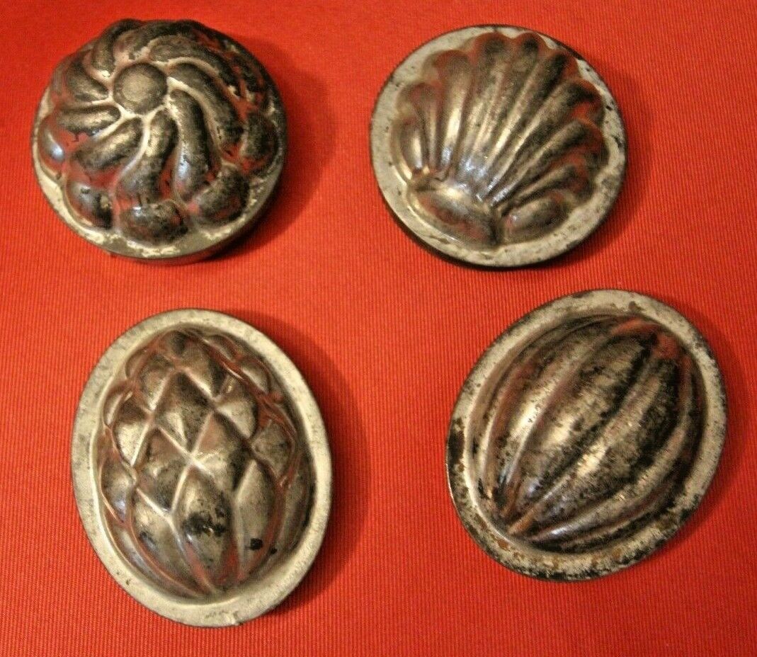 Vintage Set of 4 Tin Lidded Molds England Shiny Shell Artichoke Martha Stewart