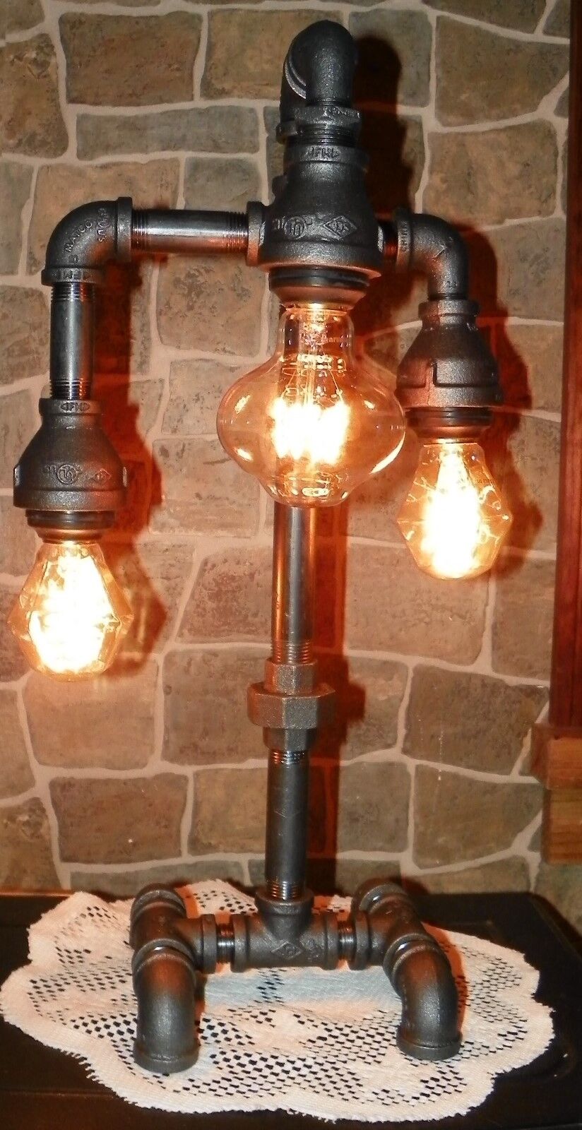 Modern  Industrial Pipe Three Tier Lamp steampunk style with vintage bulbs