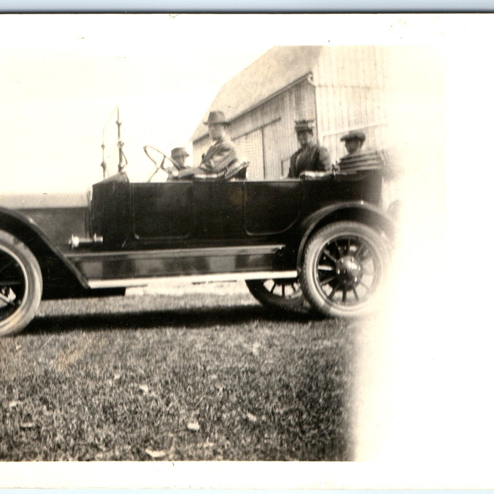 c1910s Men Unknown Touring Car RPPC Auto Real Photo Family Postcard Chevy? A125