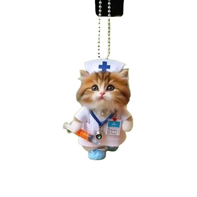 2D Acrylic Nurse Kitty Cat Hanging Ornament Pendant RN LVN CNA Auto Mirror Decor