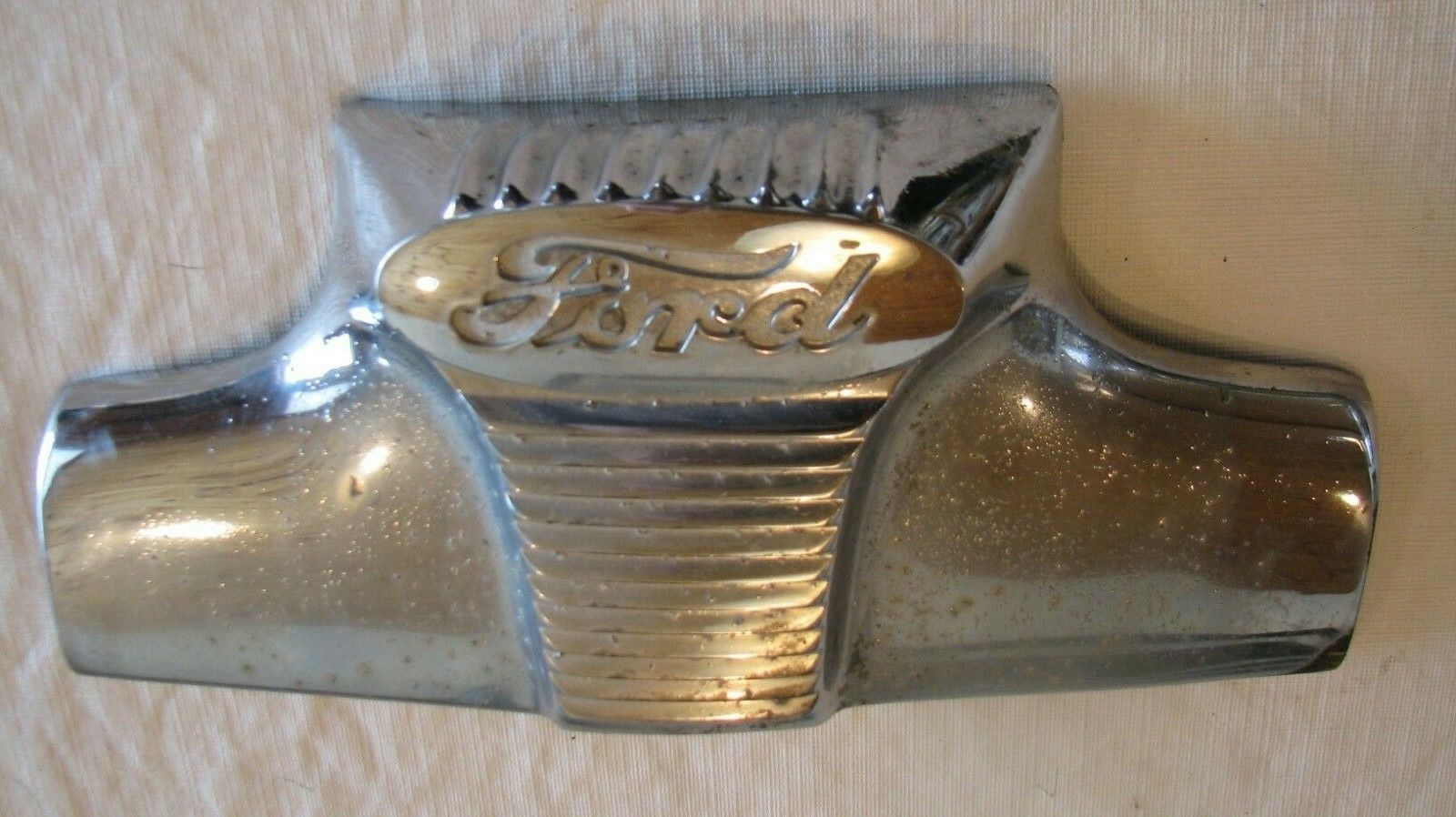 Vintage Chrome Ford Grill Center Nose Emblem 1947-8 6A8259 FORD SUPER DELUXE