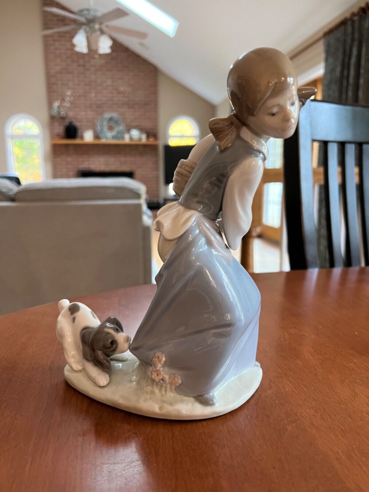Lladro Collectible Figurine authentic Girl with basket and dog Perfect condition