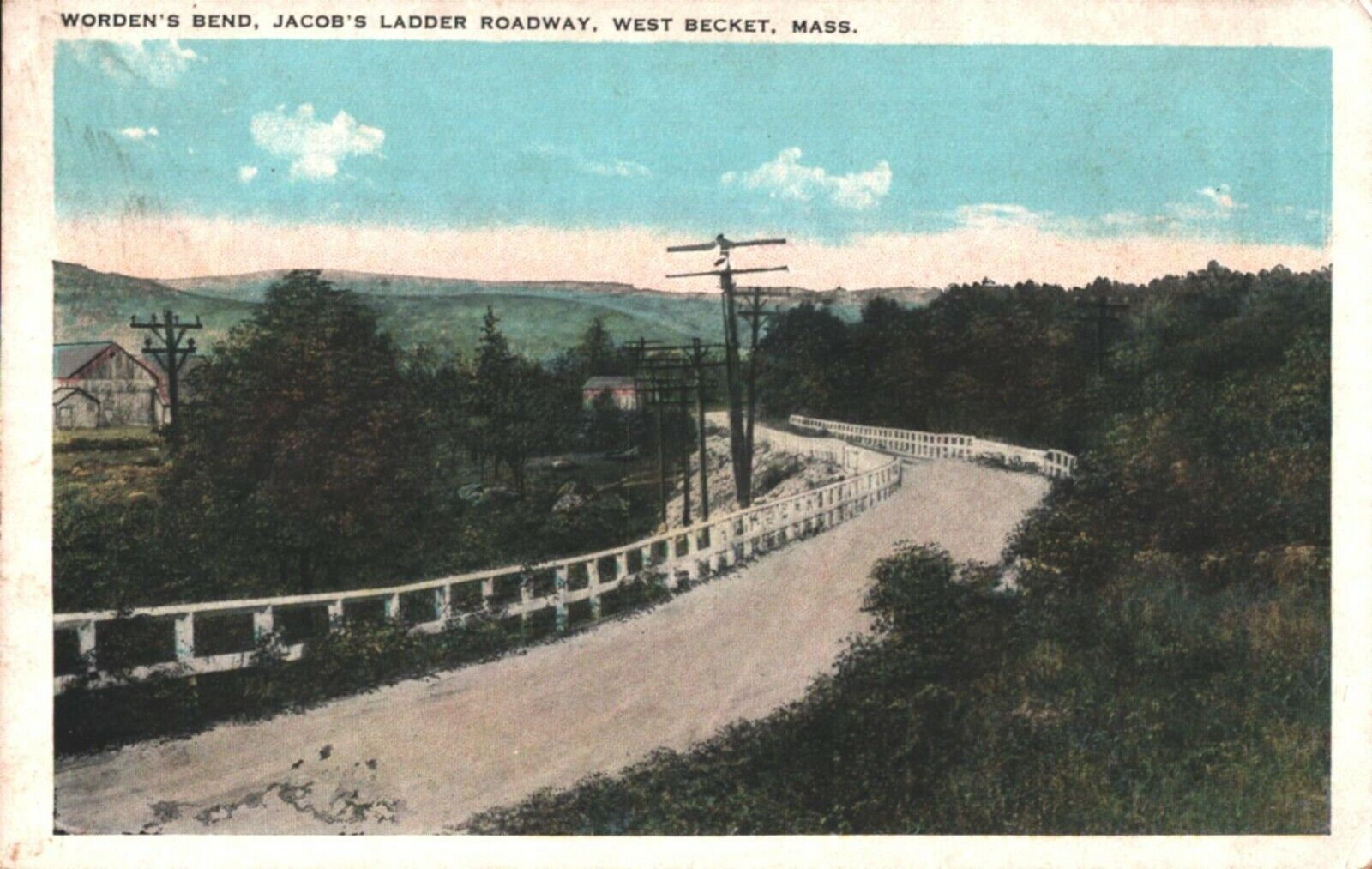 Antique Postcard West Becket MA Massachusetts Worden\'s Bend Jacob\'s Ladder Road