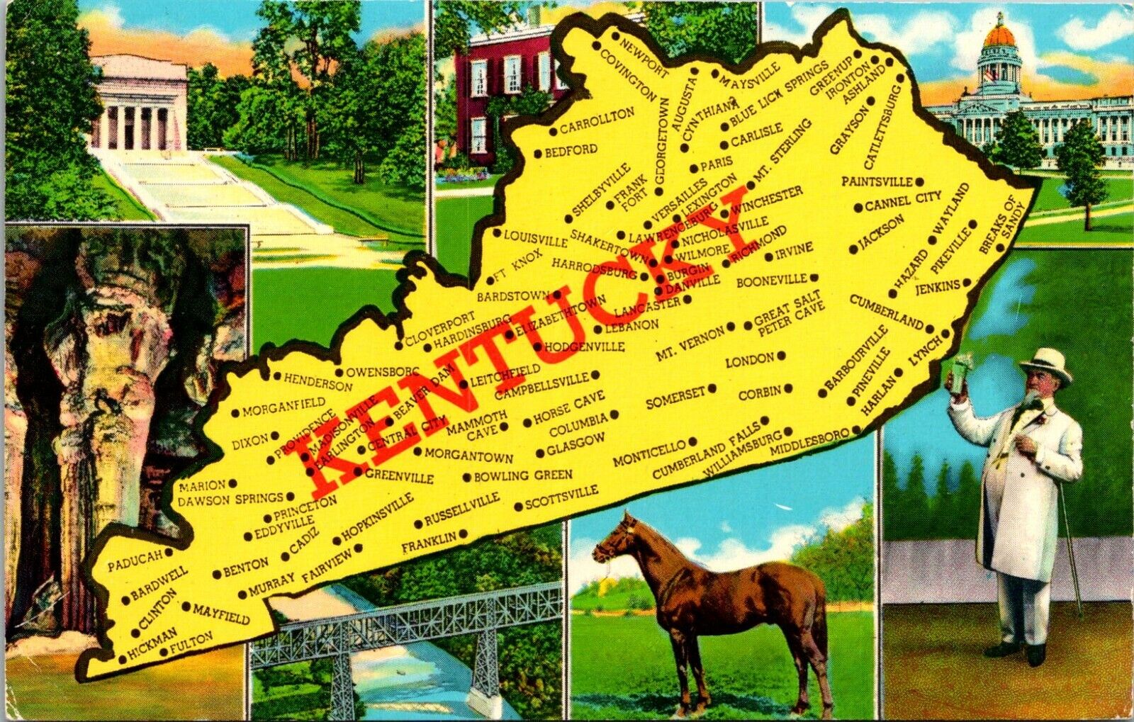 Vintage Postcard Greetings From Kentucky State Map Scenes