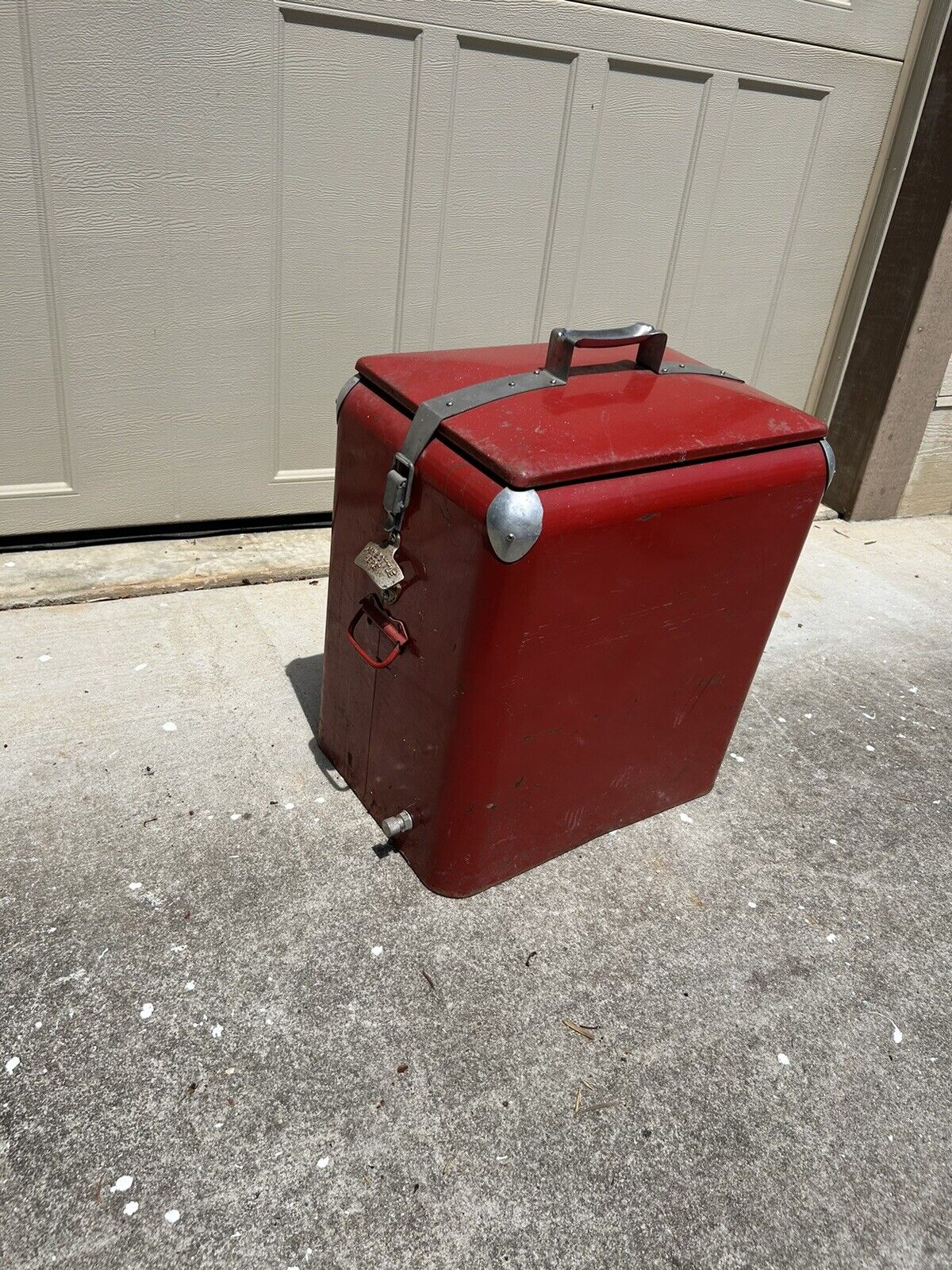 Vintage 1950s Unbranded Red Metal Ice Chest With Tray & Bottle Opener Clean