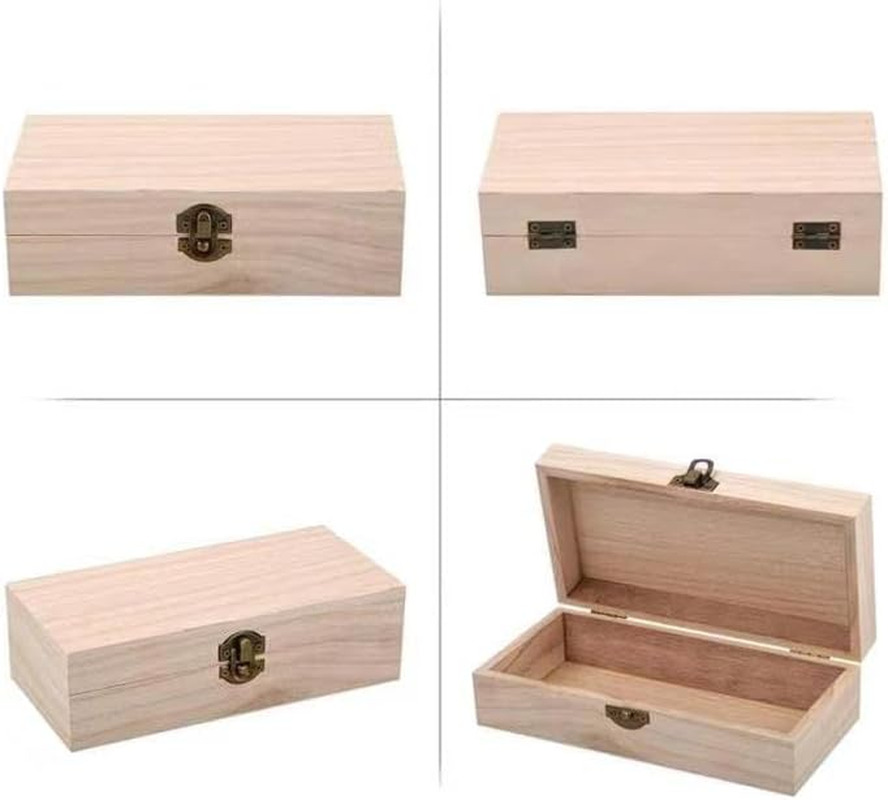 Unfinished 1 Wooden Box, 8X4X2.3 Inch Storage Box with Hinge Lid, Small size ✨✨