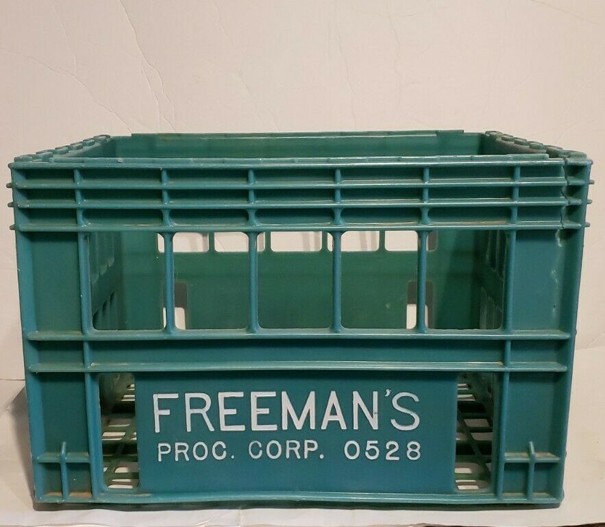 Freeman's Processing Corp Vintage Milk Crate Dairy Green Plastic Freemans
