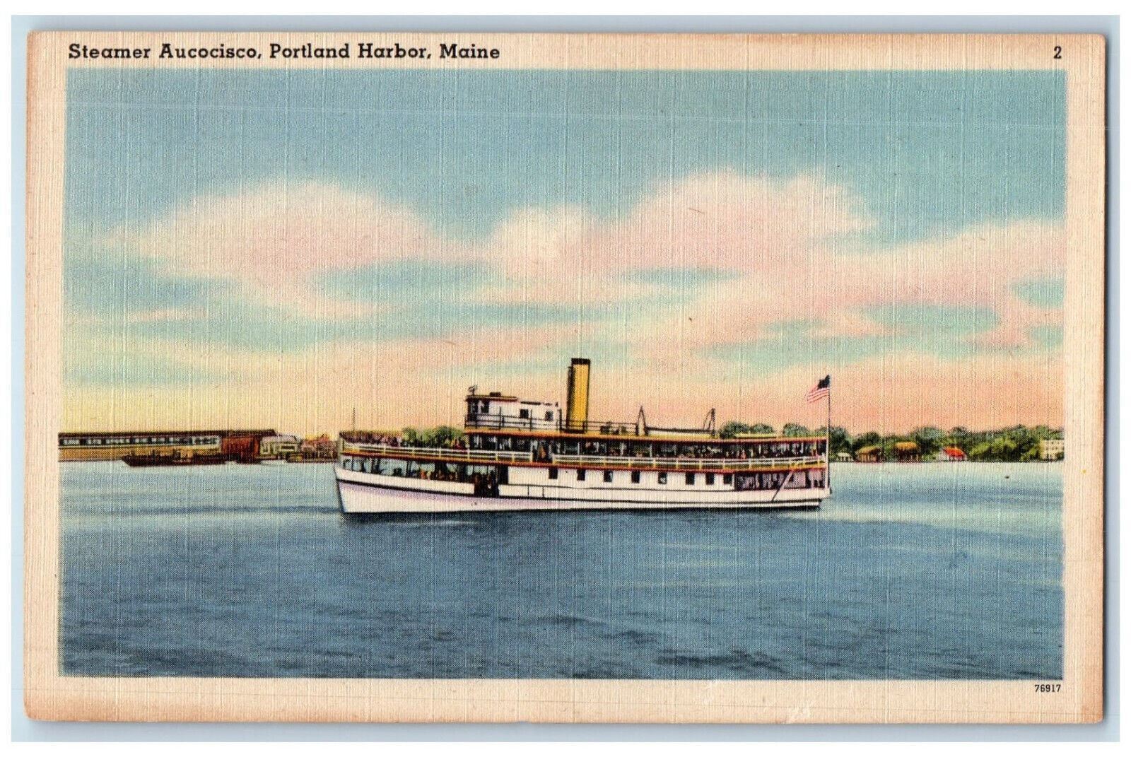 c1940\'s Steamer Aucocisco Portland Harbor Maine ME Vintage Unposted Postcard