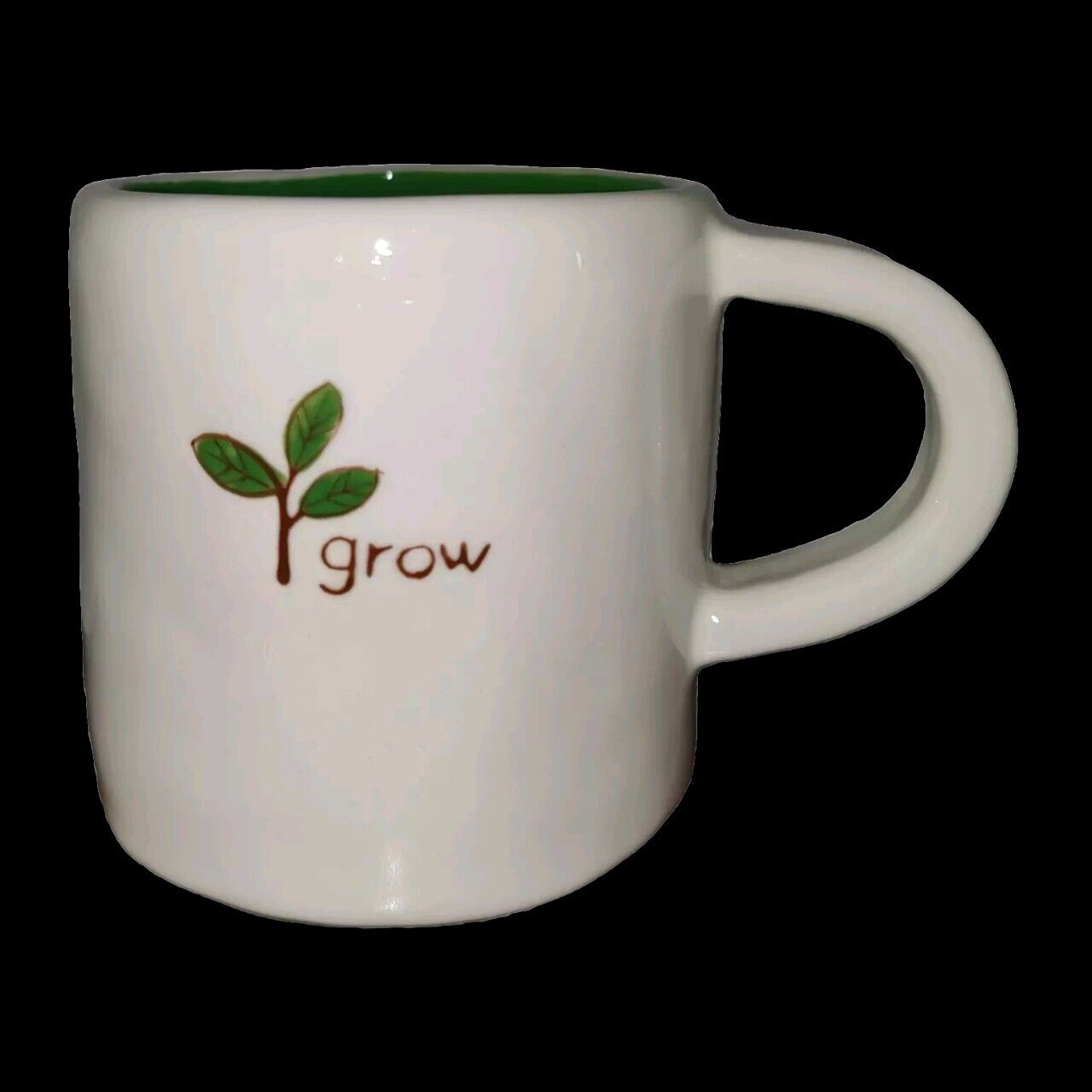 Starbucks GROW Coffee Mug Cup Green Interior 10oz Hand Painted Pottery 2008 EUC