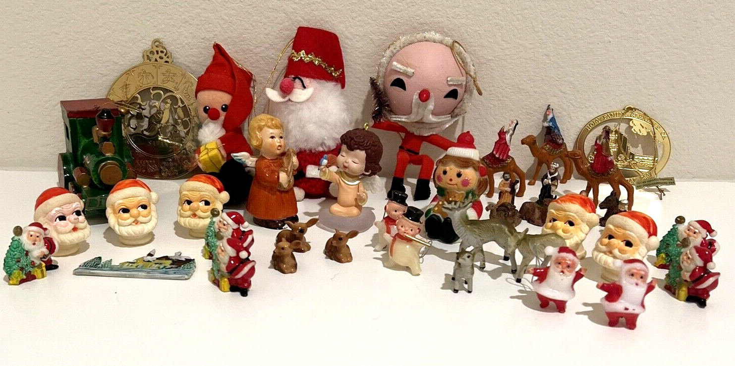 Vintage Spun Cotton/Flocked/Nylon Mixed Lot 41 Christmas Ornaments Japan Italy
