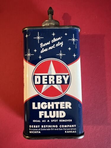 Rare Vintage Derby Refining Co. Lighter Fluid Can Tin Clean Oiler 4 Oz. NOS