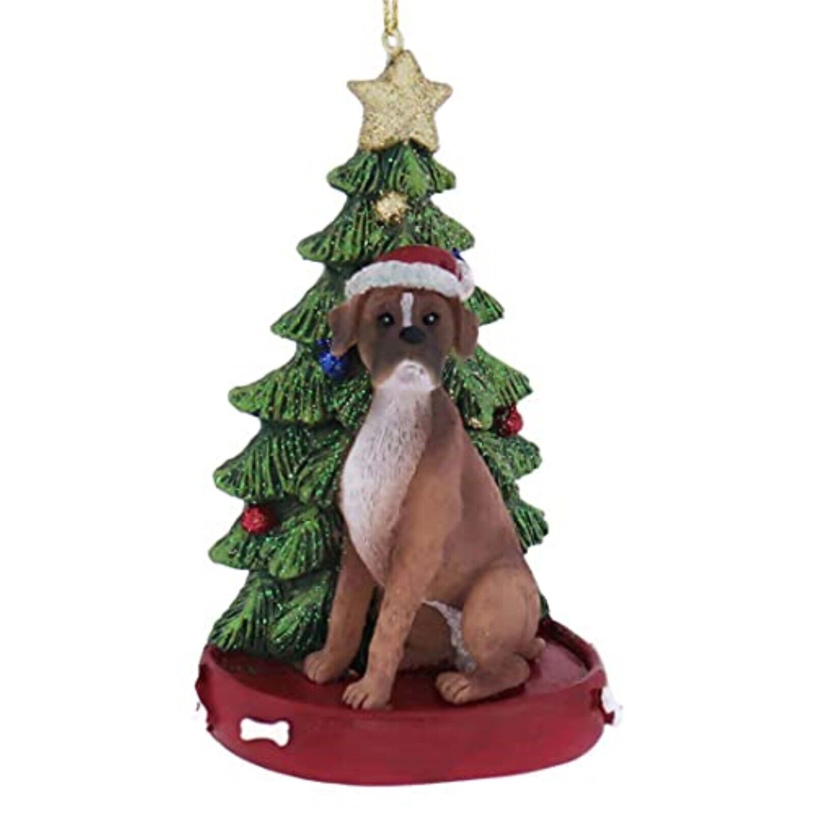 Boxer Sitting by Christmas Tree Ornament Pet Dog Animal Decoration C7954BO New