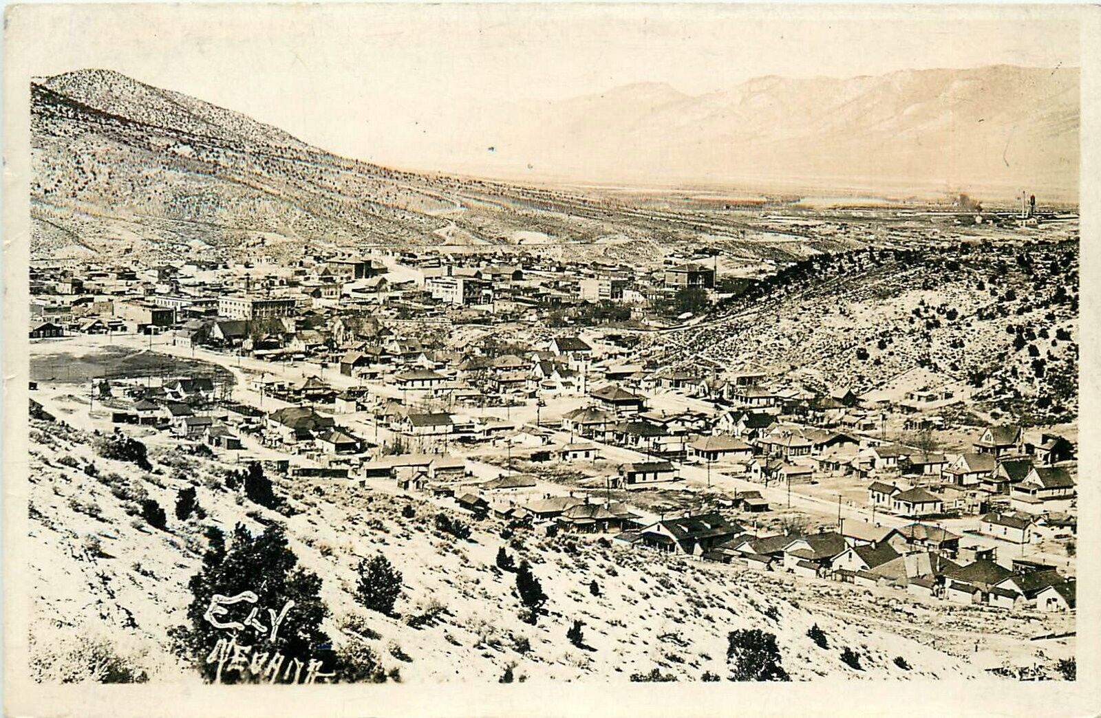 Postcard RPPC 1928 Nevada Ely Aerial View NV24-4886