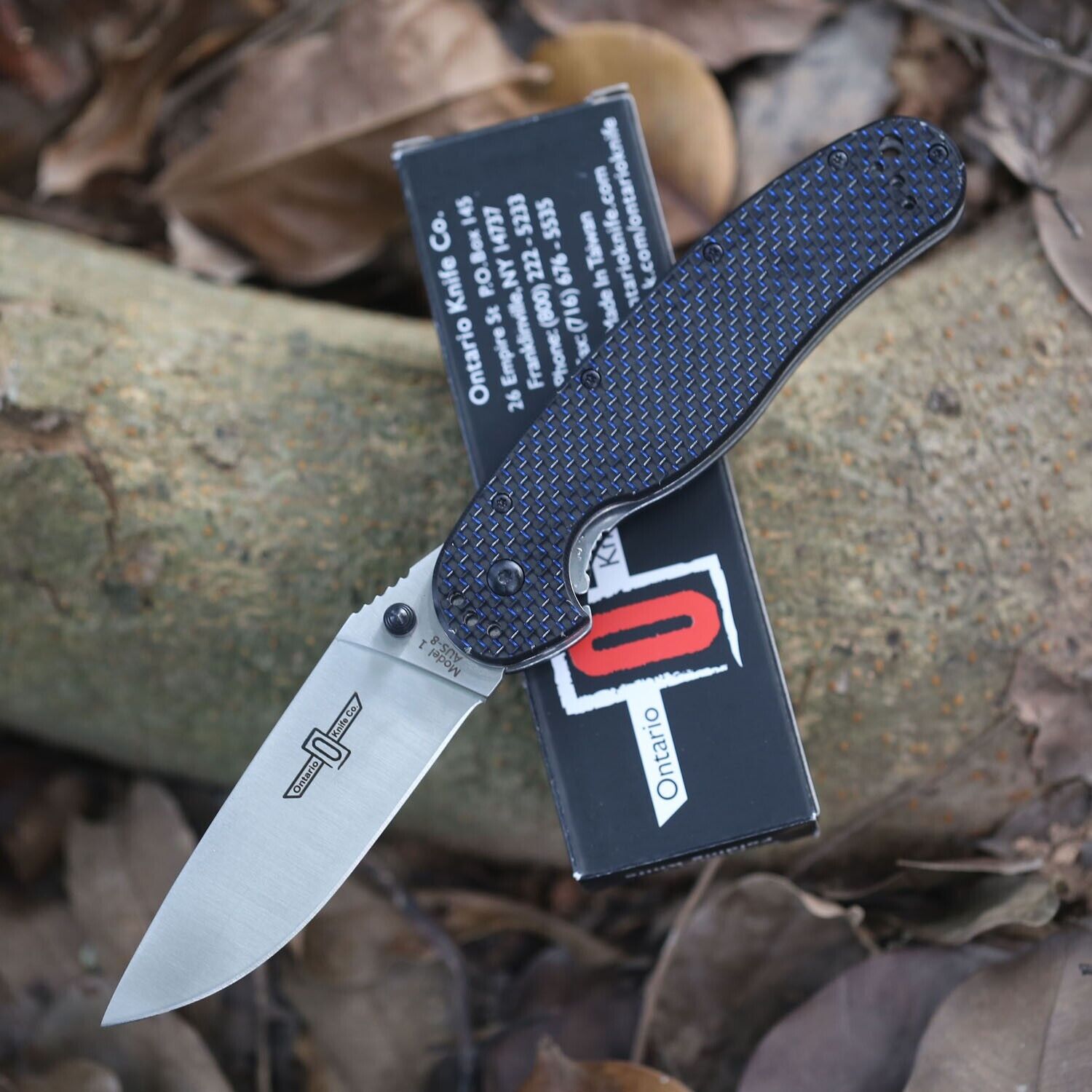 Ontario Rat 1 Custom Twill Carbon Fiber Handle Pocket Folding Knife Aus8 Blade