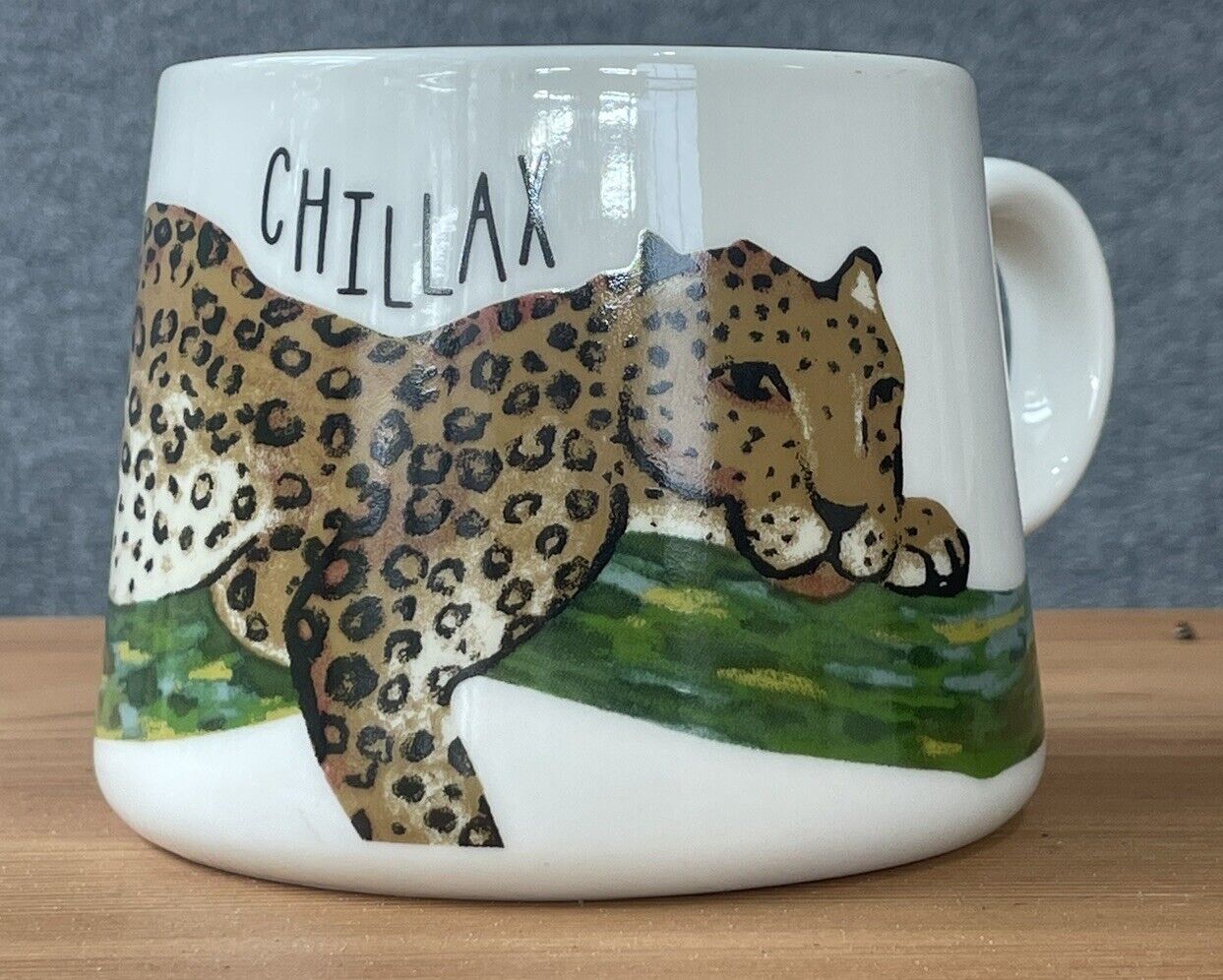 Opal House CHILLAX Cheetah Tiger Cat Porcelain Coffee Mug Cup Vibrant 16 Oz Size
