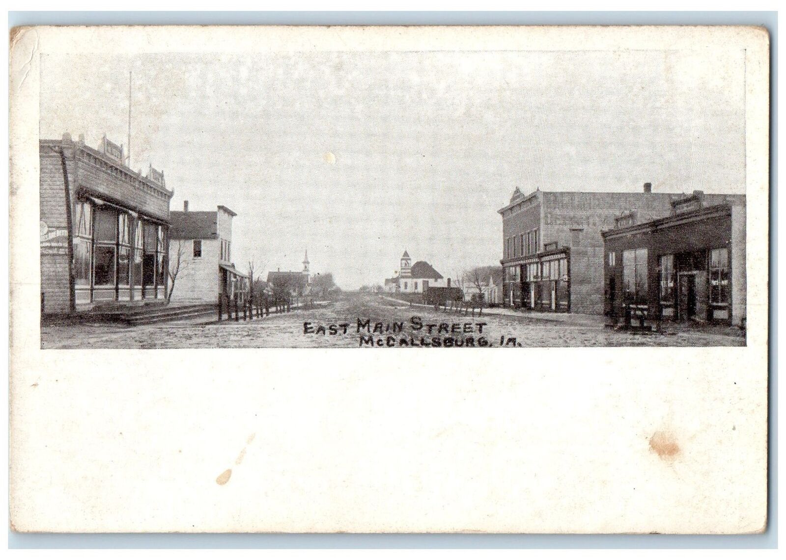 c1920's East Main Street Dirt Road Establishments McCallsburg Iowa IA Postcard