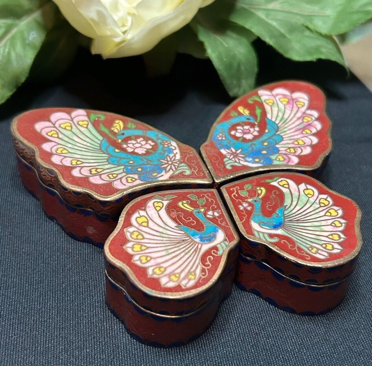 Cloisonné Butterfly Trinket Boxes Vintage