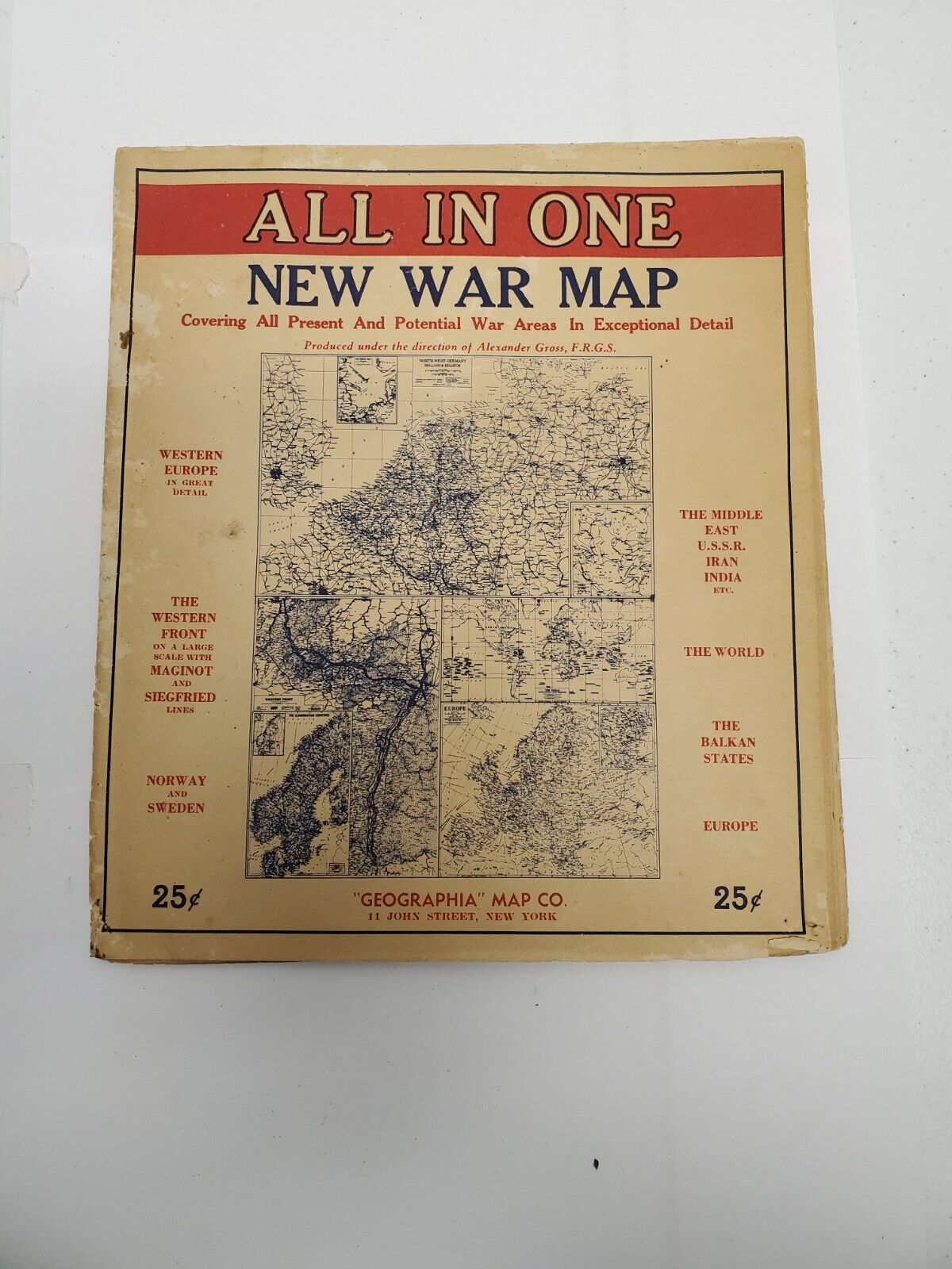 1940s All In One New War Map Europe 27x40 Invasion Geographia Alexander Gross