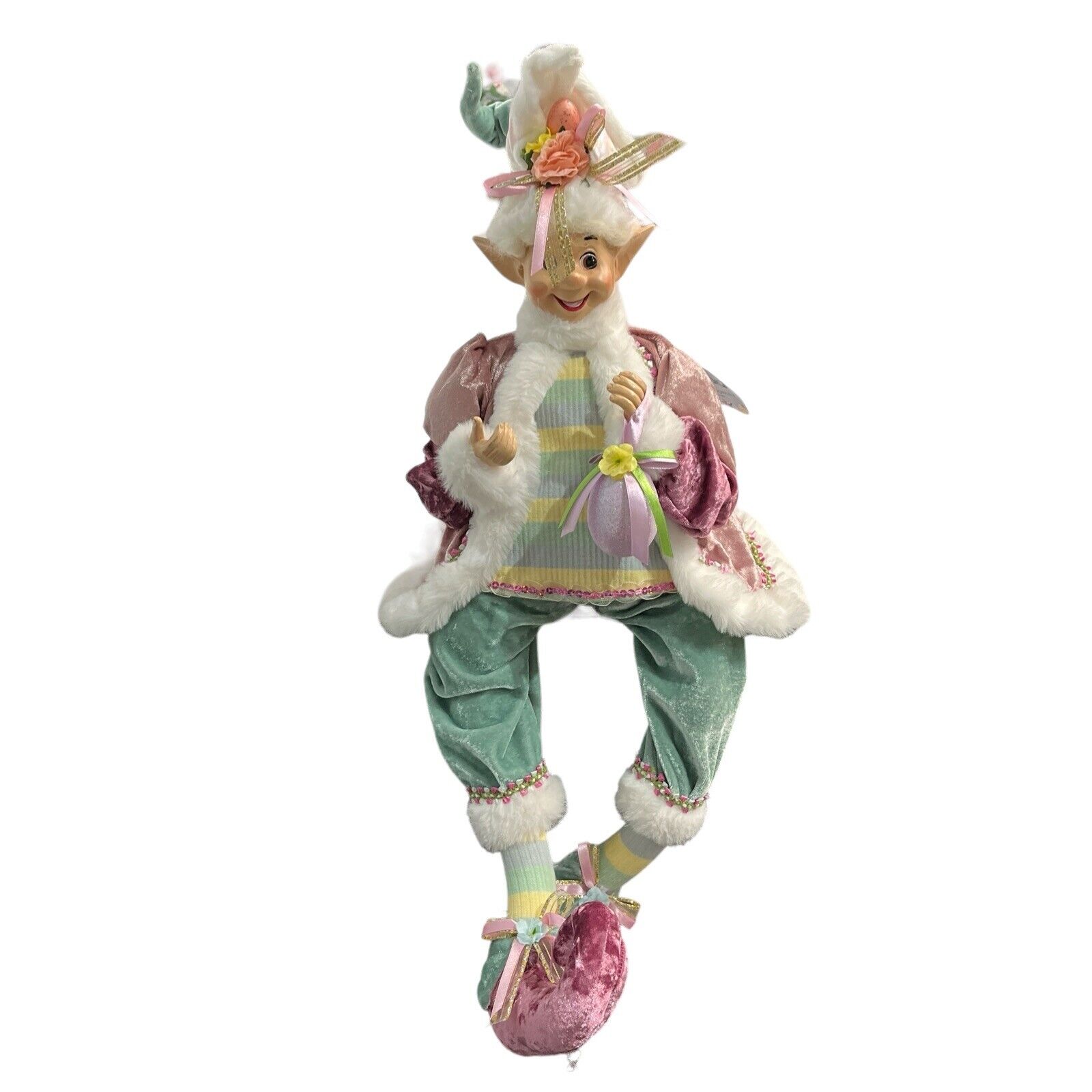 Cynthia Rowley Easter Elf Fairy Doll Shelf Sitter Pink Glitter Egg Home Decor