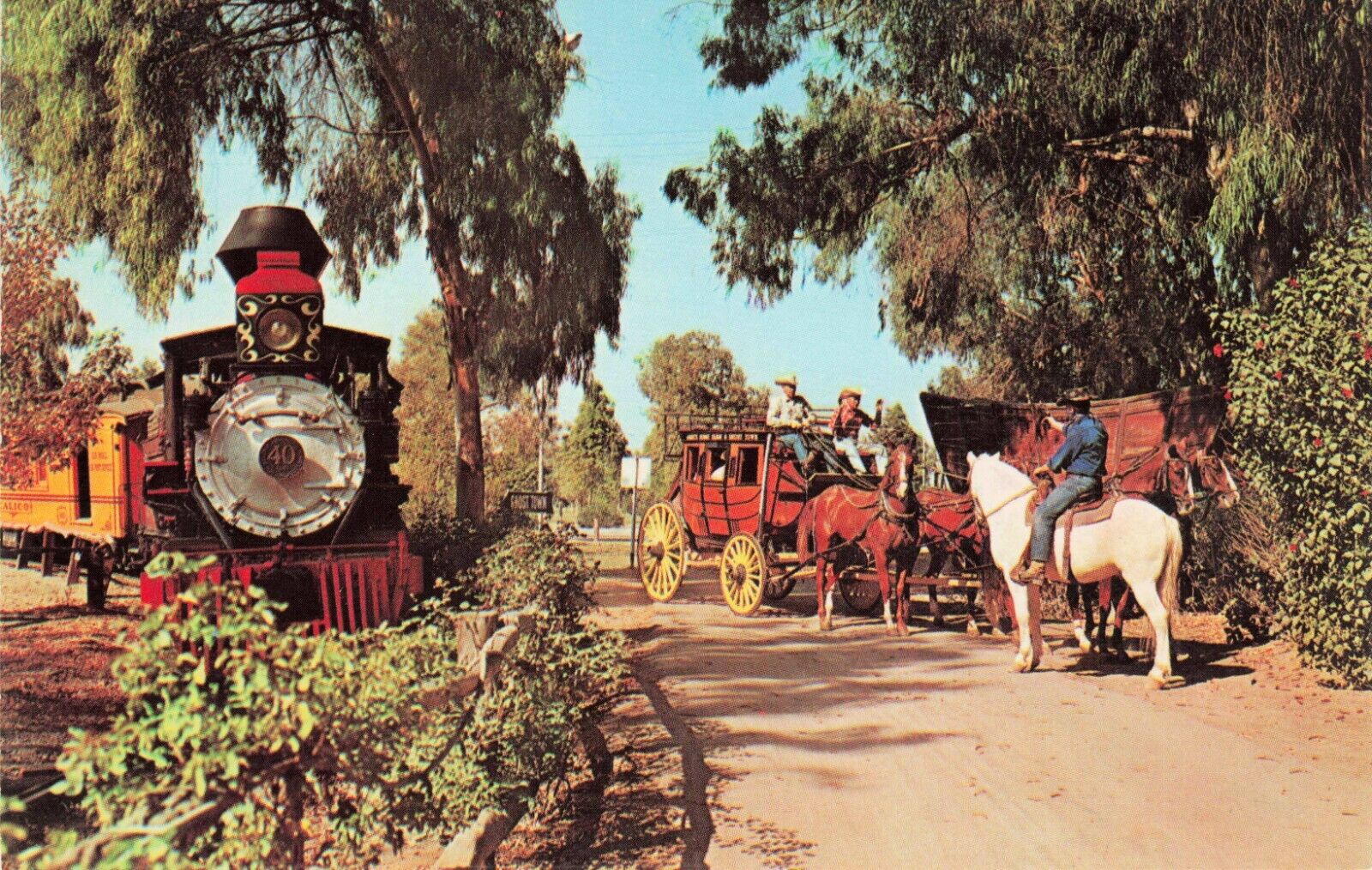 Postcard Buena Park California Knott's Berry Farm Stage Coach Robbery Chrome VTG