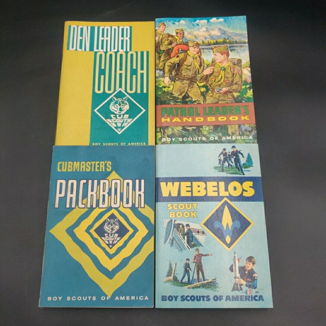 Set of 4 Mid 1960s Boy Cub Scout Webelos Patrol Den Leader Cubmaster Manuals