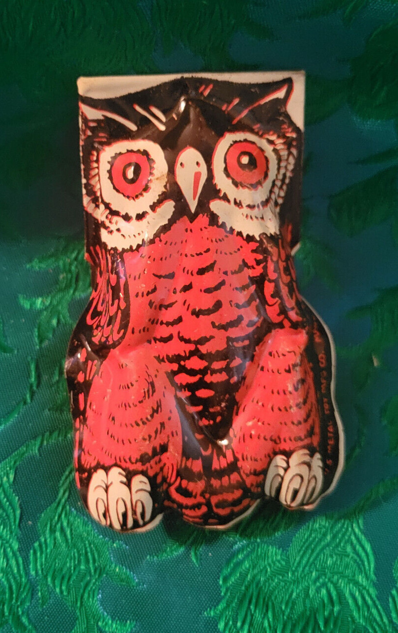 U.S. Metal Toy Owl Clicker Tin Litho Halloween Vintage Noisemaker 13 to Sell