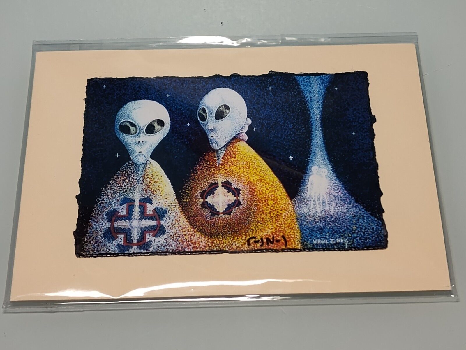 Virgil J. Nez Native American Navajo Artist Signed Aliens UFO Art Outer Space 