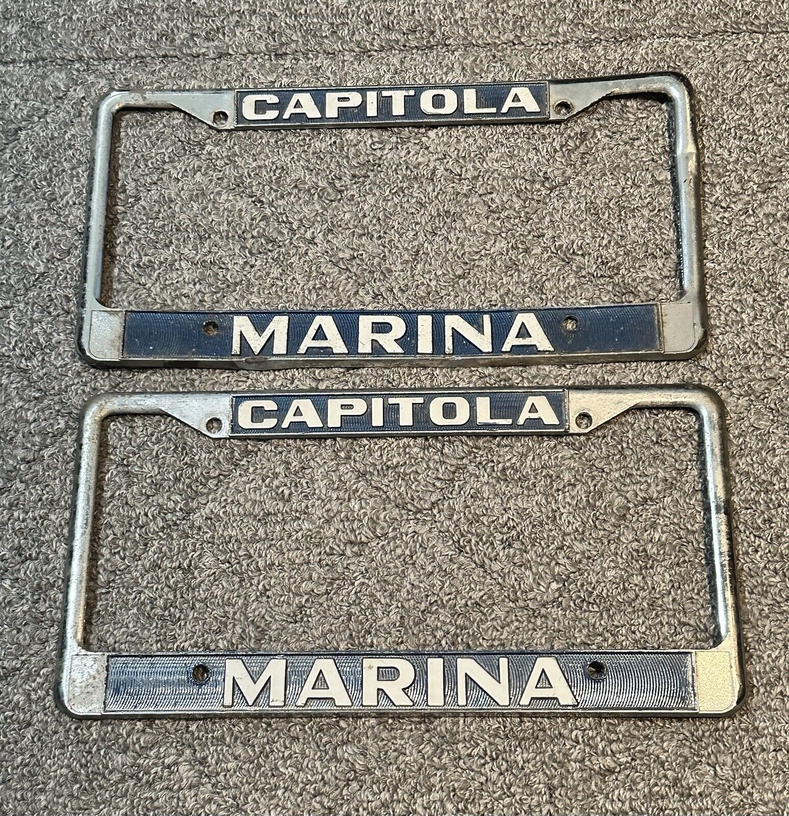 Pair of 2 Capitola Marina Car Dealership License Plate Frames CA ** FLAWS READ