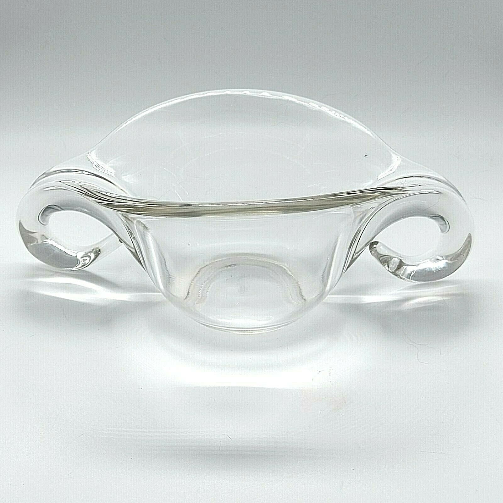 Vintage Clear Art Glass Bowl With Double Looped Handles Preowned