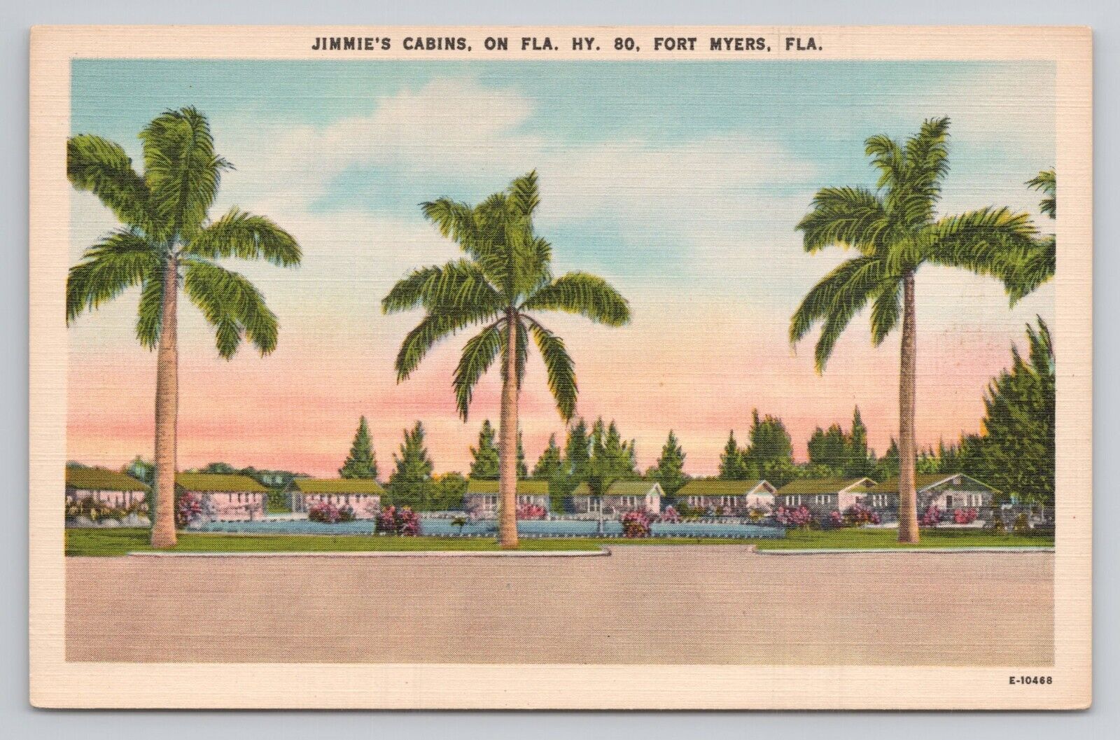 Jimmie's Cabins Fort Myers Florida Linen Postcard No 5993
