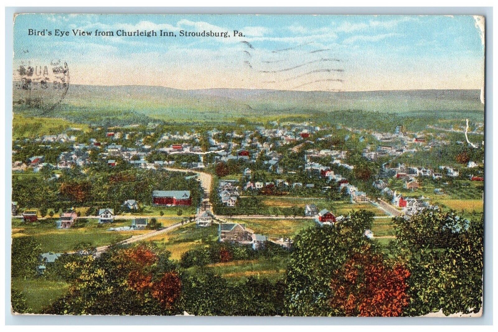 1916 Bird's Eye View From Churleigh Inn Stroudsburg Pennsylvania PA Postcard