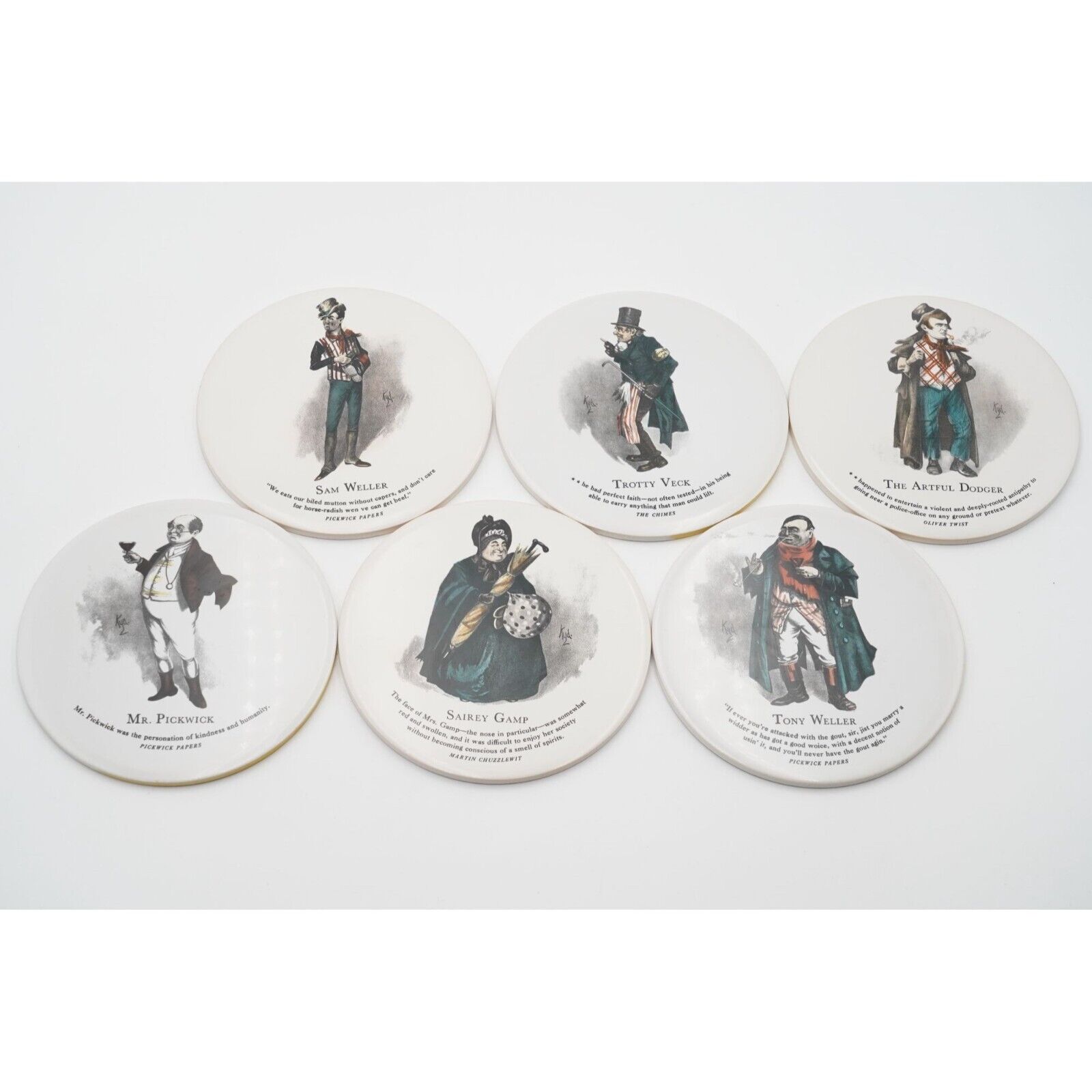 Vintage Pilkington Tiles Ceramic Trivets Charles Dickens Characters Set of 6 UK