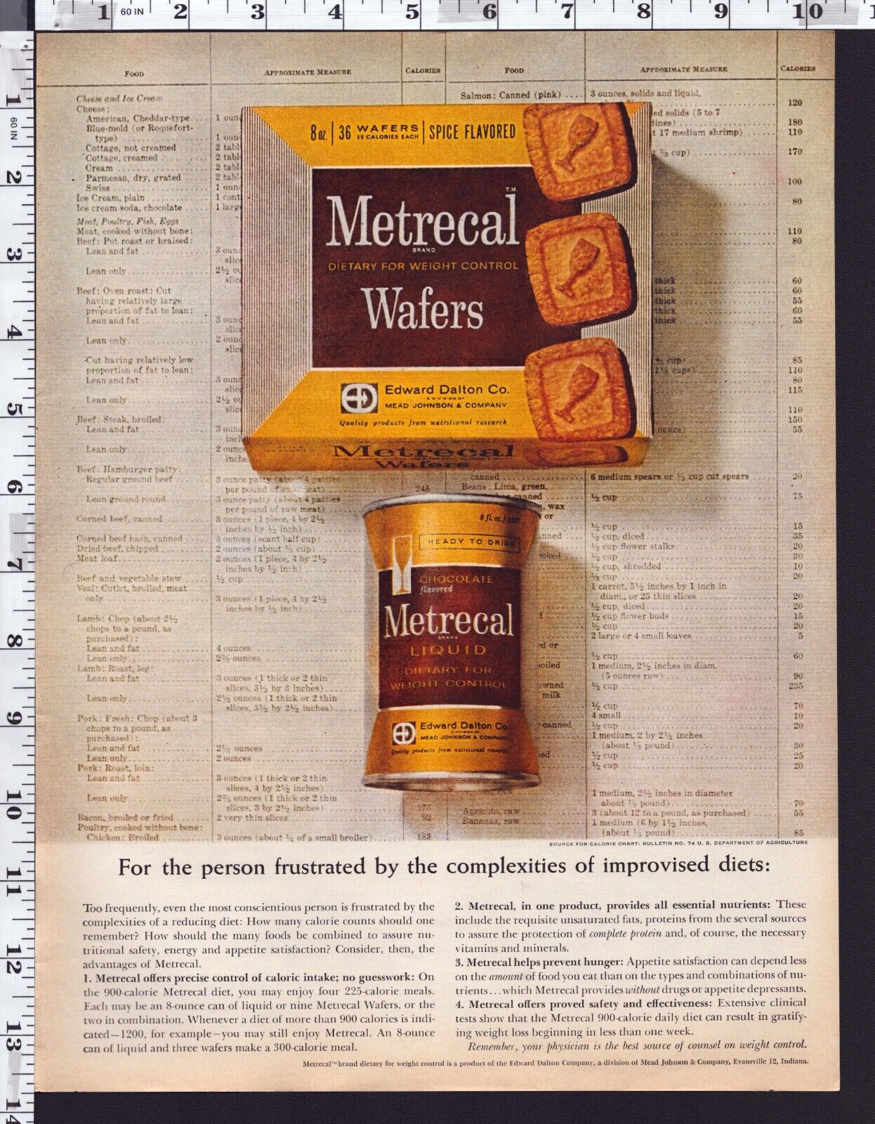 1962 Vintage Print Ad Metrecal Dietary Wafers Liquid