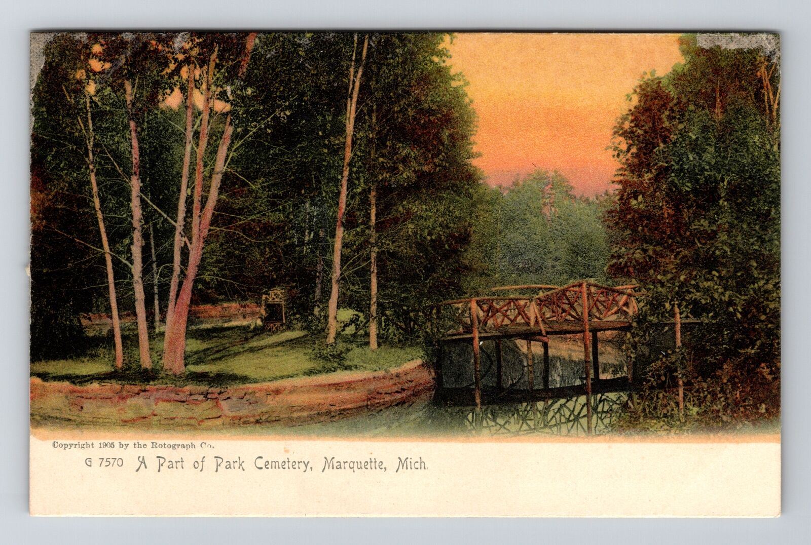 Marquette MI-Michigan, Park Cemetery, Bridge, Vintage Postcard