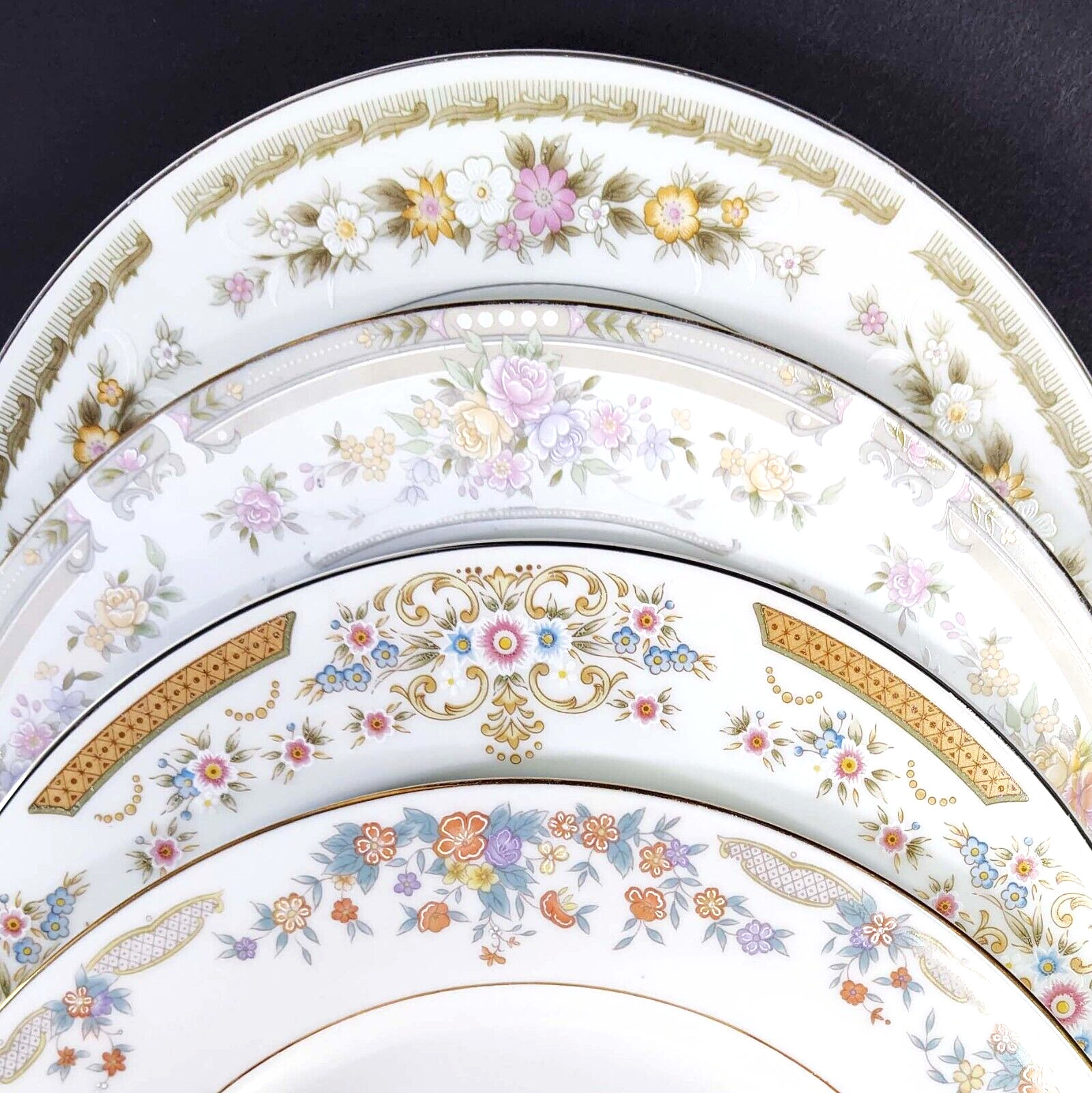 Mismatched Dinner Plates Vintage China Floral Rims Plates Mix and Match Set of 4