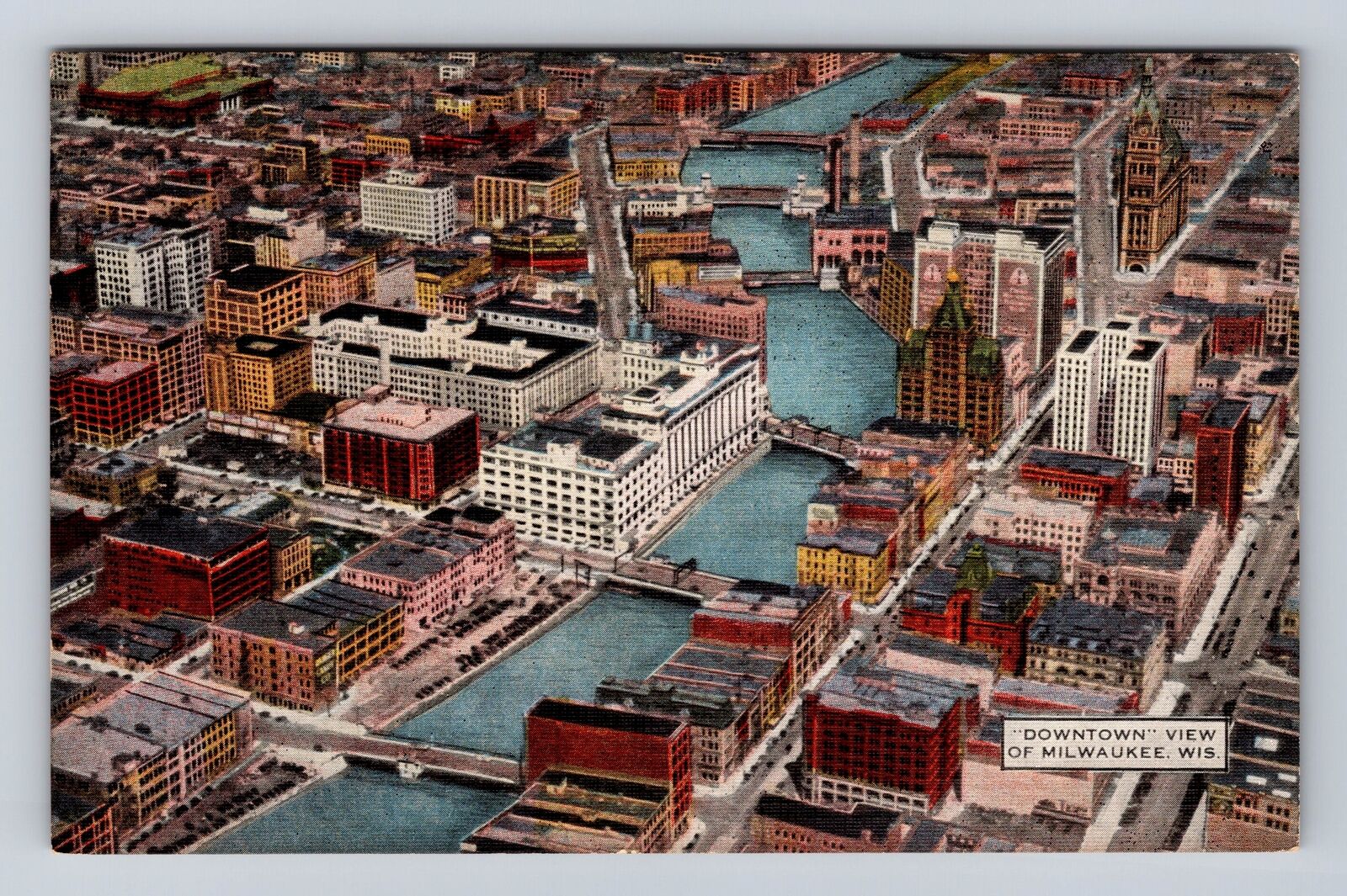 Milwaukee WI-Wisconsin, Aerial Downtown, Antique, Vintage Souvenir Postcard