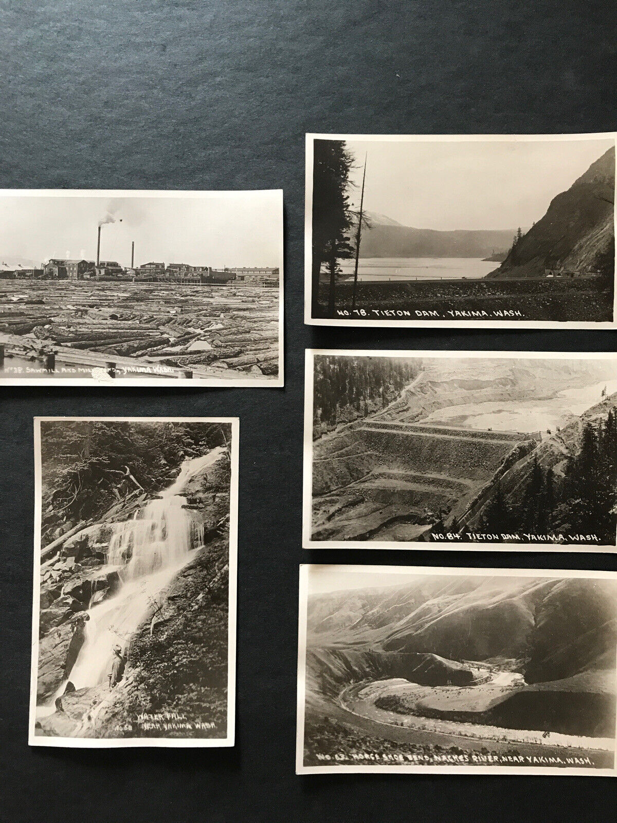 5 Vintage Waco Real Photo Post Card Yakima WA Tieton Dam Horseshoe Bend Naches