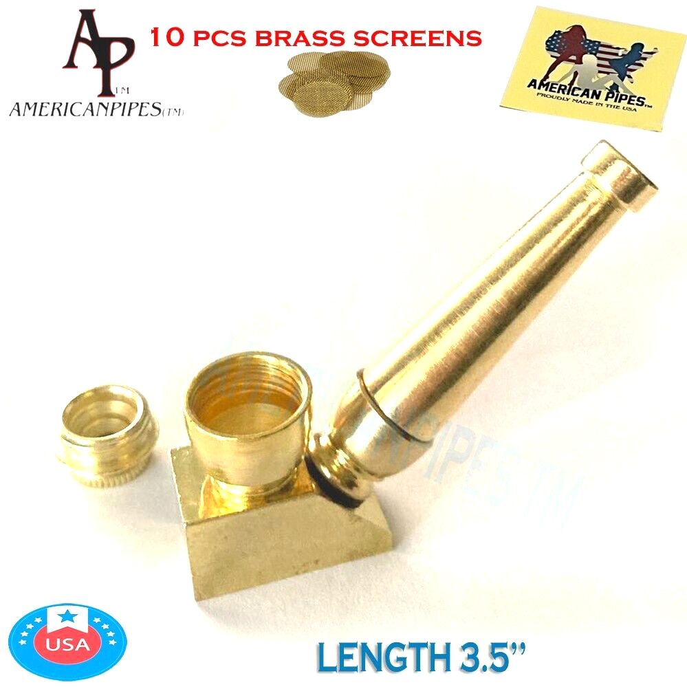 Americanpipes™️ 3.5'' gold metal Tobacco Smoking Pipe w 10 brass screen