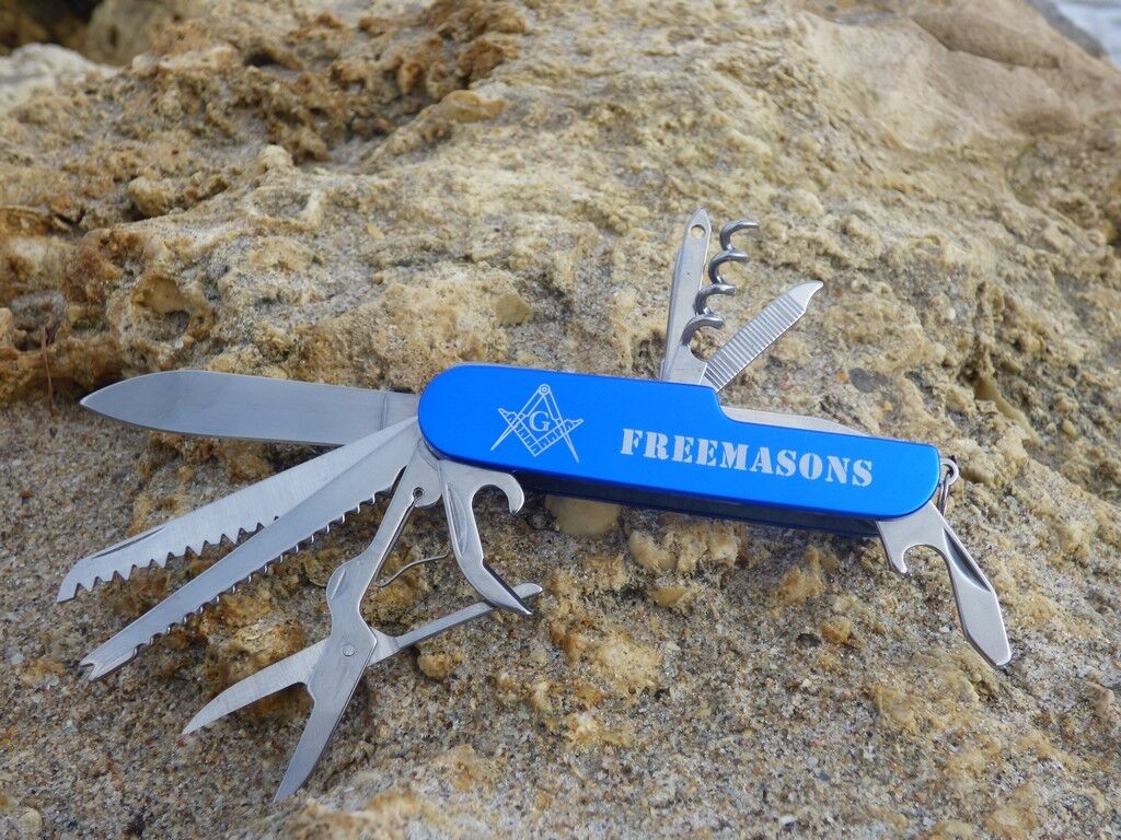 13 in 1 Multi Function Masonic Blue Rescue Knife -  Freemasons - Gift Boxed