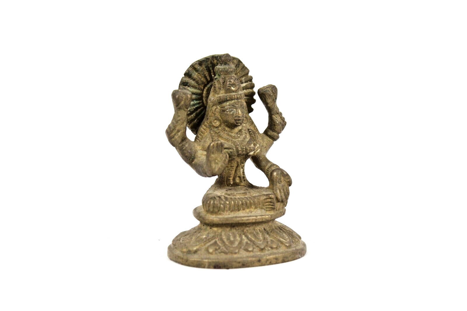 Vintage Brass Goddess Statue: Hindu Mother Lakshmi, Wealth & Prosperity Idol