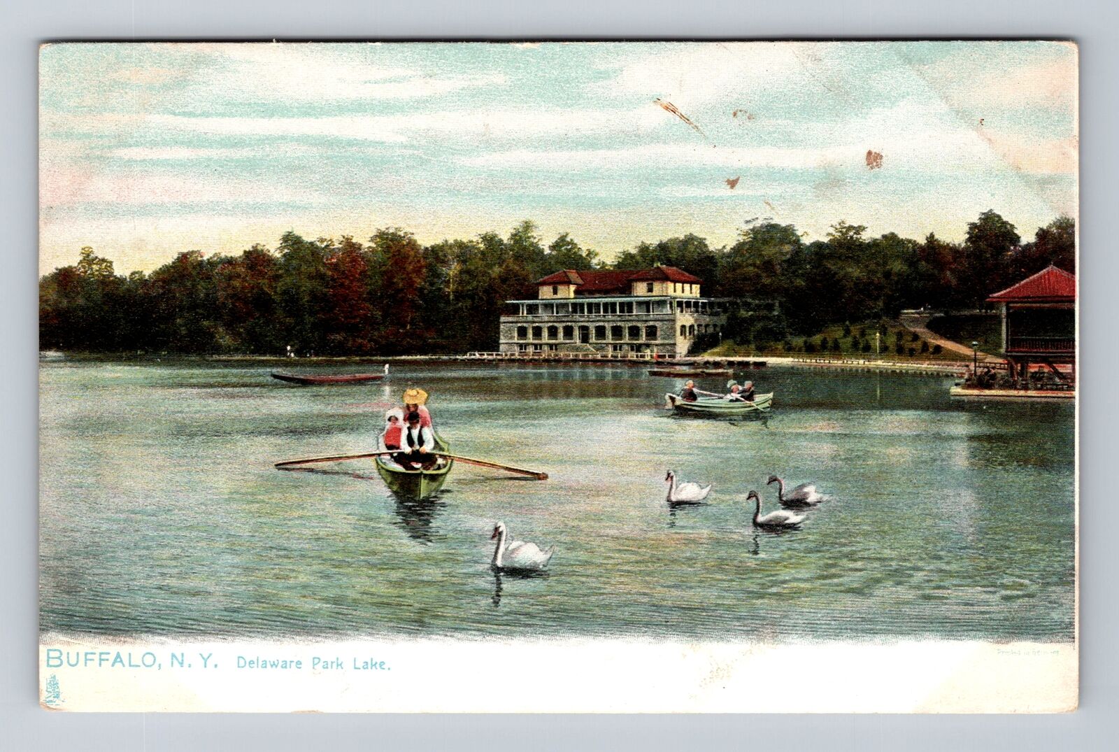 Buffalo NY-New York, Boating on Delaware Park Lake, Antique Vintage Postcard