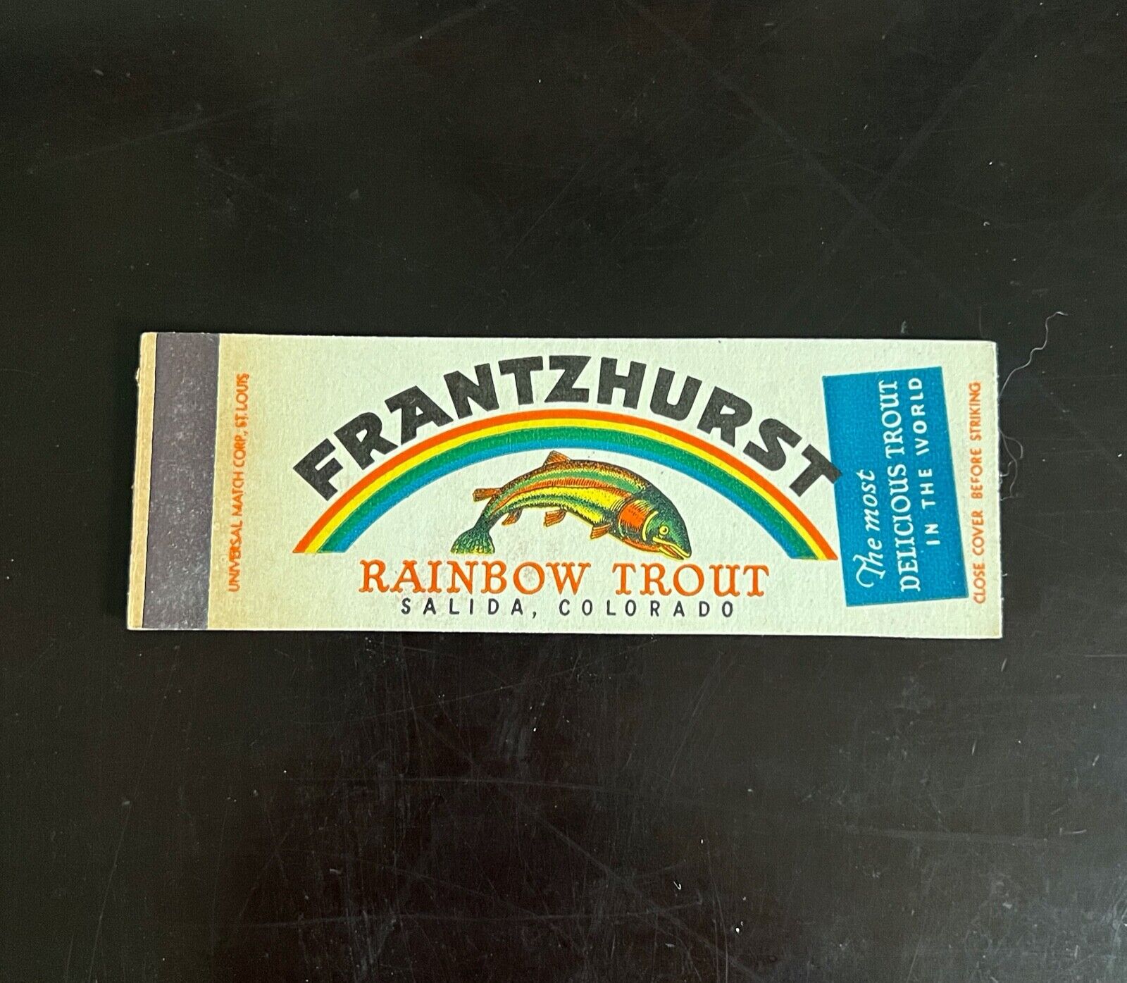 Vintage Sample Matchbook Cover - Frantzhurst Rainbow Trout, Salida Colorado