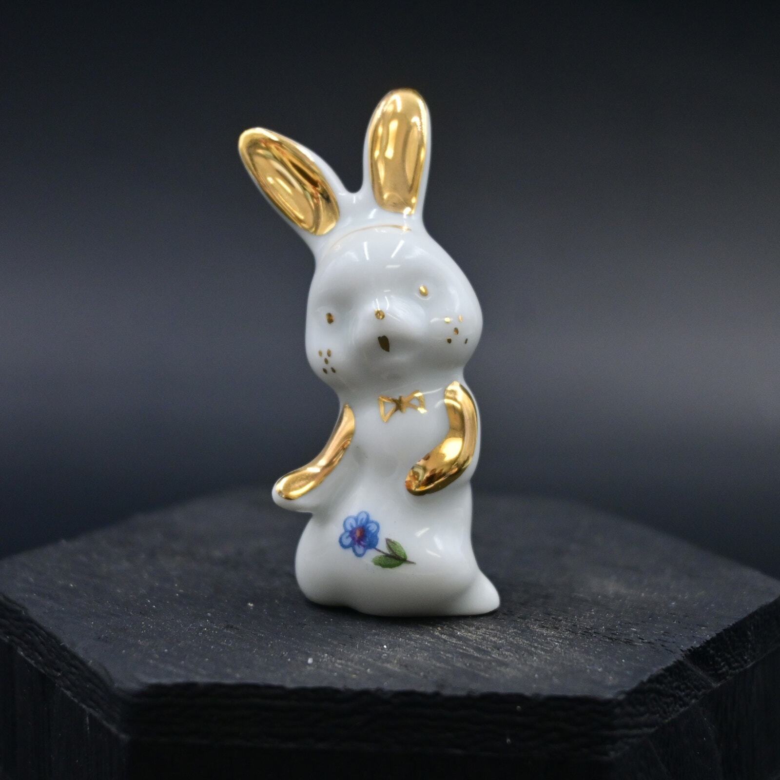 Vintage White Gold Trim Bunny Rabbit Miniature Figure