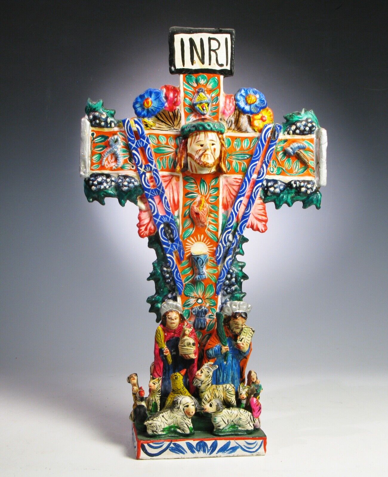 Vintage Peruvian Folk Art  Christi Cross Crucifix by Nicario Jimenez